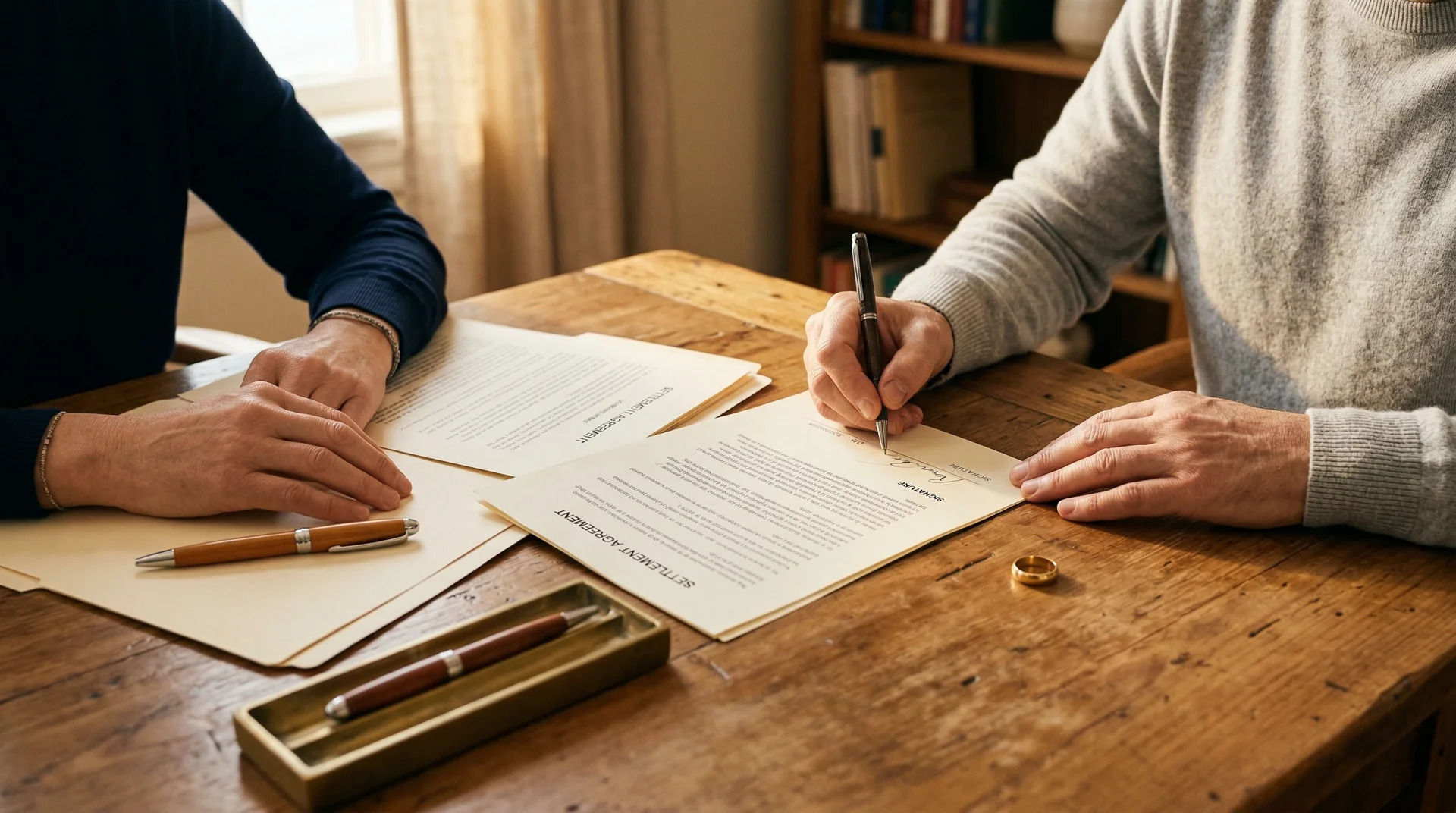 Firma de acuerdo de divorcio en oficina legal